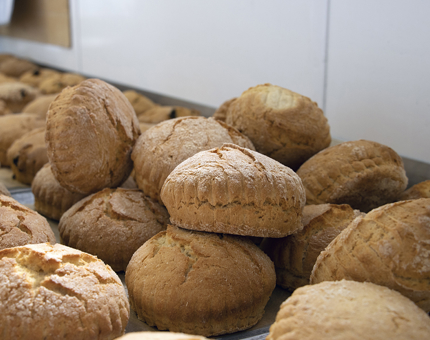 Freshly baked golden scones. 