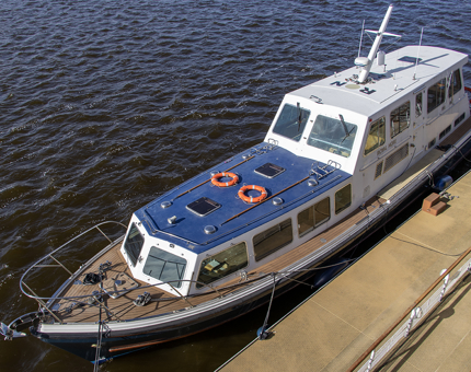 Royal Nore boat on the water in Leith. 