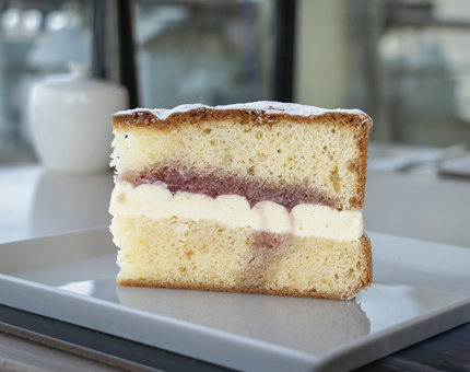 Complete your lunch with a slice of Victoria sponge cake, freshly baked on board.