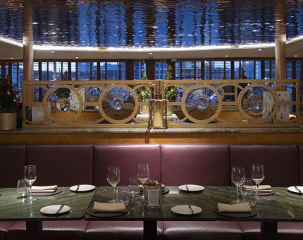 Miniature Christmas trees in The Lighthouse Restaurant & Bar. 