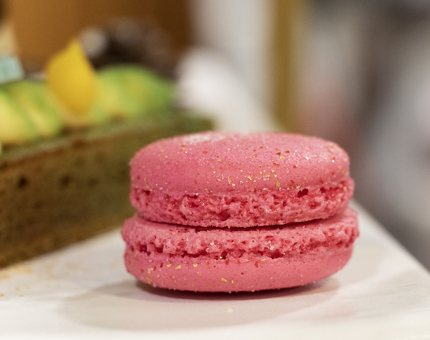 A pink macaron, part of the Afternoon Tea menu at Fingal.