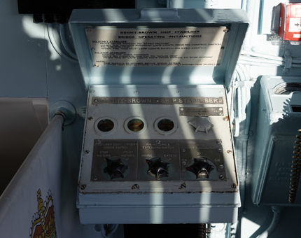 A blue control panel box for the ship's stabiliser.