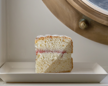 A slice of Victoria sandwich cake.