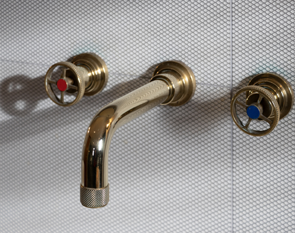 A brass tap fitting in one of Fingal's cabins.
