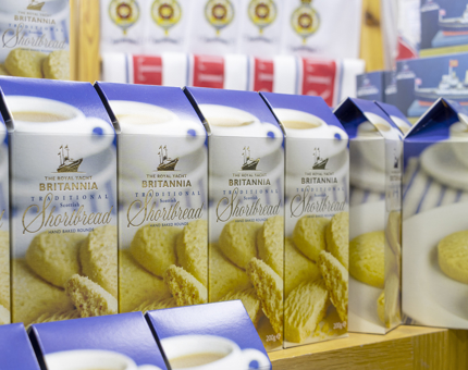 A display of Britannia gift boxed shortbread. 