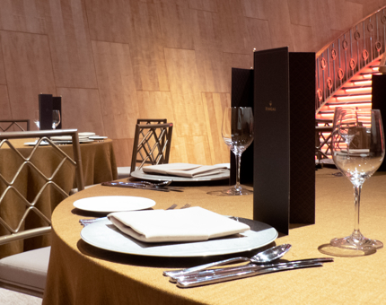 Tables set for dinner in Fingal's Ballroom. 