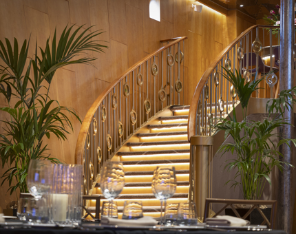A sweeping staircase in Fingal's Ballroom.