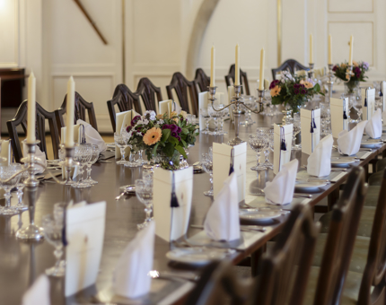 A table set up for dinner in the State Dining Room.