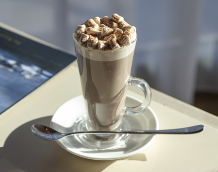 A hot chocolate with marshmallows.