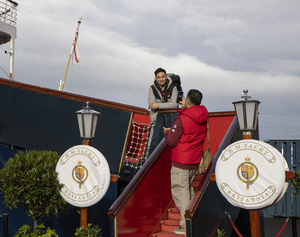 Two men on the Royal Brow taking a photo. 