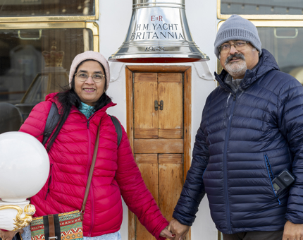 A couple pose for a photo at Britannia's Bell. 