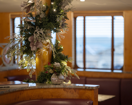 Christmas decorations in The Lighthouse Restaurant & Bar.