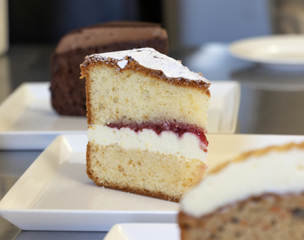A slice of Victoria sponge cake.