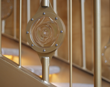 A close up of the staircase's glass details on the Ballroom' staircase.