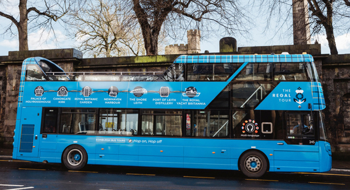 A blue double decker bus -  the egal bus tours