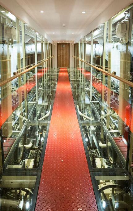 Fingal’s Engine Room, with glass flooring and side panels over the industrial engines.