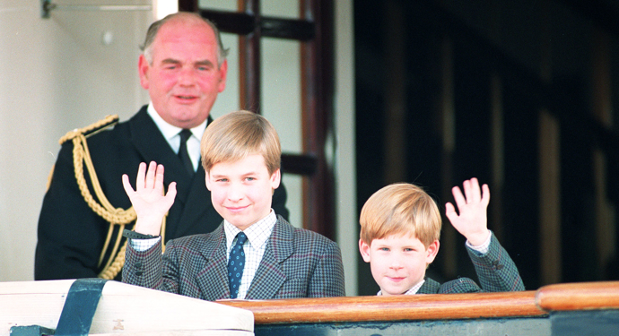 Prince William and Prince Harry wave from outside the State Apartments