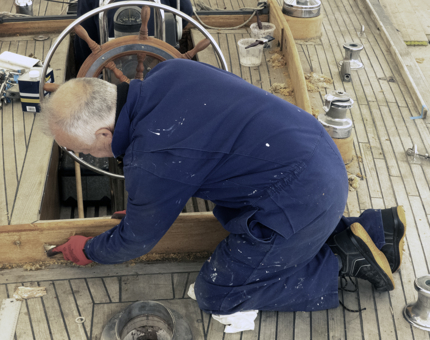 A man from Maintenance carrying out work on Bloodhound.