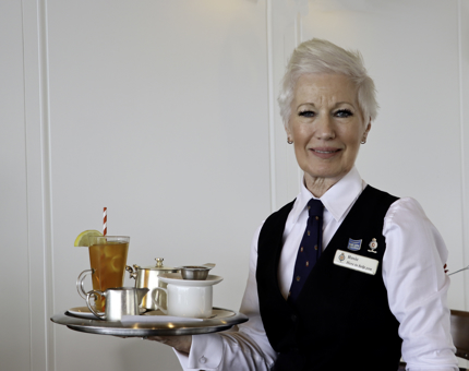 Serving a tray of drinks