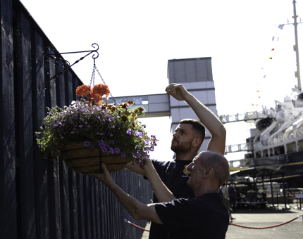 Hanging baskets on the quayside