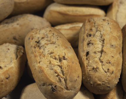 A close-up of freshly baked bread rolls. 
