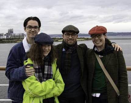 Family group pose on the outside deck of Britannia. 
