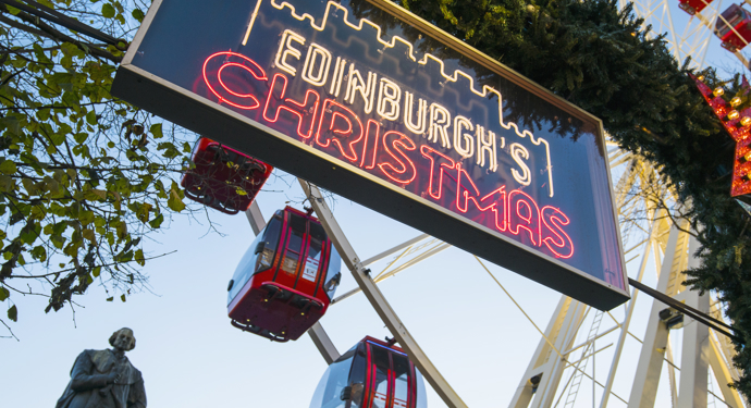 A neon sign saying Edinburgh's Christmas. VisitScotland/Kenny Lam