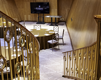 The sweeping staircase leading down into Fingal's Ballroom. 