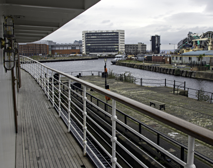 The deck outside the cabins on board Fingal. 
