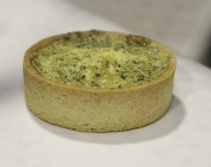 A miniature broccoli and chestnut tart from Fingal's festive Afternoon Tea menu.
