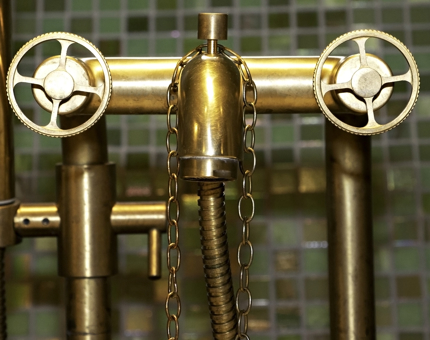 Brass taps in one of Fingal’s glamorous cabin bathrooms.