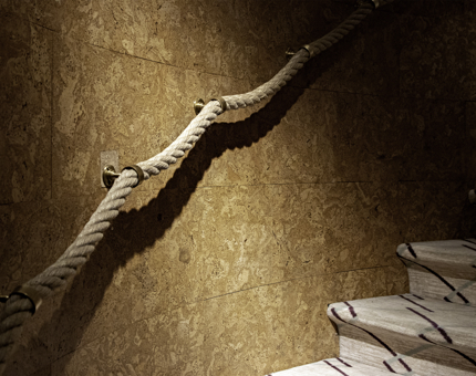 The spiral staircase leading to the art deco inspired Lighthouse Restaurant & Bar, at the top of Fingal. 