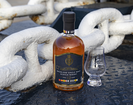A bottle of Highland single malt whisky sourced for The Royal Yacht Britannia. 