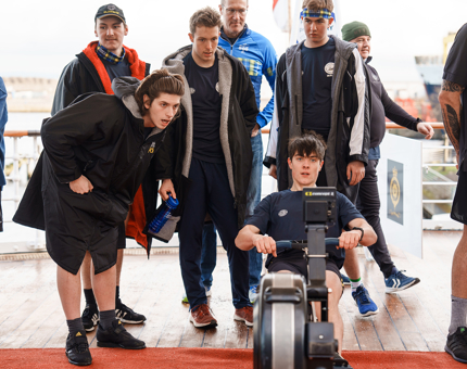 The Glasgow University rowers and the eventual winning team on The Royal Yacht Britannia. 