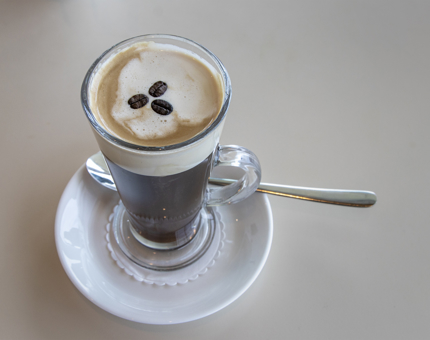 A Bonnie Prince Charlie coffee containing Drambuie liqueur and topped with cream.