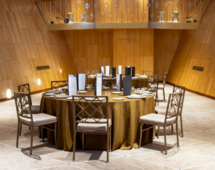Fingal's Ballroom with tables set for dinner. 