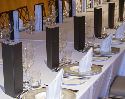 A closer look at the table setting within the Ballroom at Fingal. 