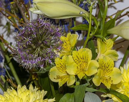 Lilac and lemon coloured spring flowers adorn the Royal Yacht.