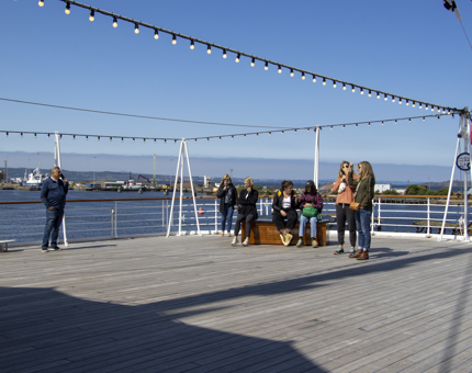A blue sky over the Verandah Deck.