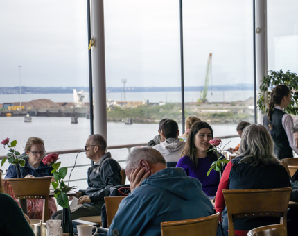 Visitors enjoying lunch and cakes in Britannia's Tearoom. 