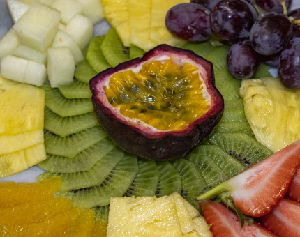 A fresh fruit platter. 