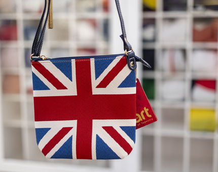 A small bag with a Union Jack flag design on it.