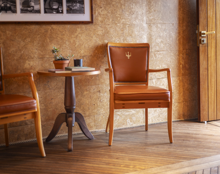 Two Chairs and a side table in the entrance to Fingal Hotel. 