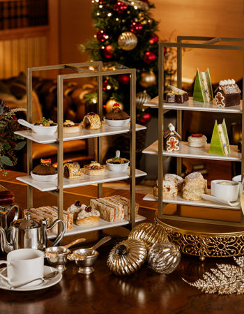 Christmas afternoon tea set up with sweets and savouries