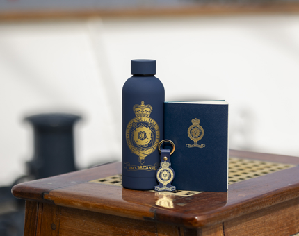 The blue crest range from the Gift Shop. There is a water bottle, note book and key ring. 