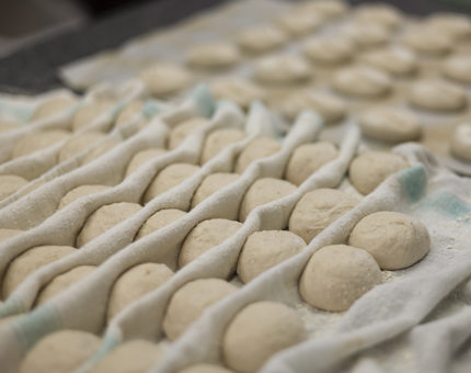 Bread rolls ready to be baked in Britannia's Galley in Leith. 