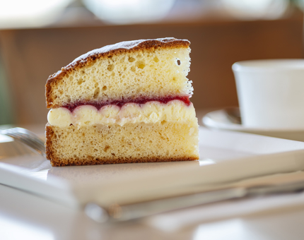 A slice of Victoria sponge cake.