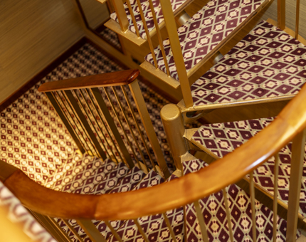 A spiral staircase in one of Fingal's cabins. 